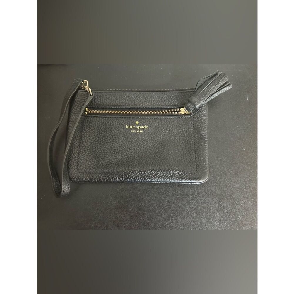 kate spade Black Pebbled Leather Wristlet with Tassel